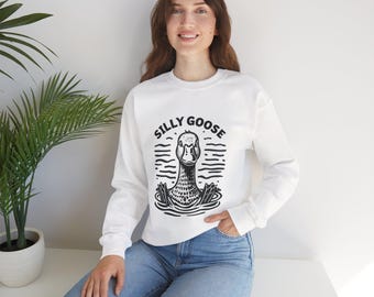 Silly Goose Unisex Sweatshirt, Funny Animal Crewneck Pullover, Quirky Geese Clothing, Humorous Bird Sweater
