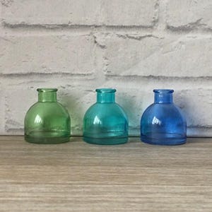 Juego de 3 jarrones de cristal verde y azul, soporte para maceta, jarrón decorativo para el hogar, regalo de inauguración de la casa, regalo para ella y él, decoración bohemia.