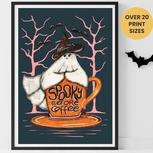 Spooky Ghost Coffee Wall Art: Funny Halloween Kitchen Print (Digital Download)