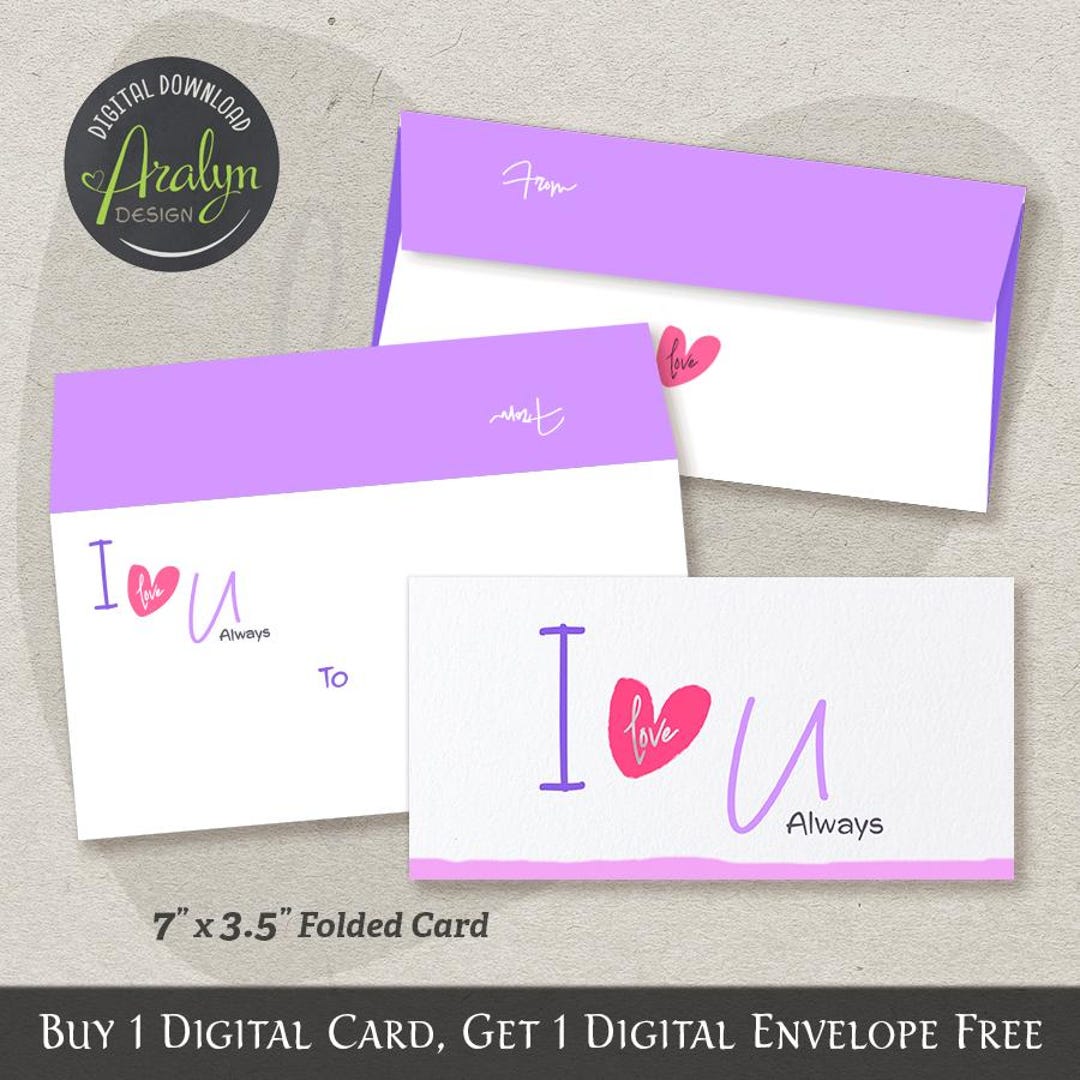 Printable I Love You Cards Love You Card 7x3 5 Folded Digital
