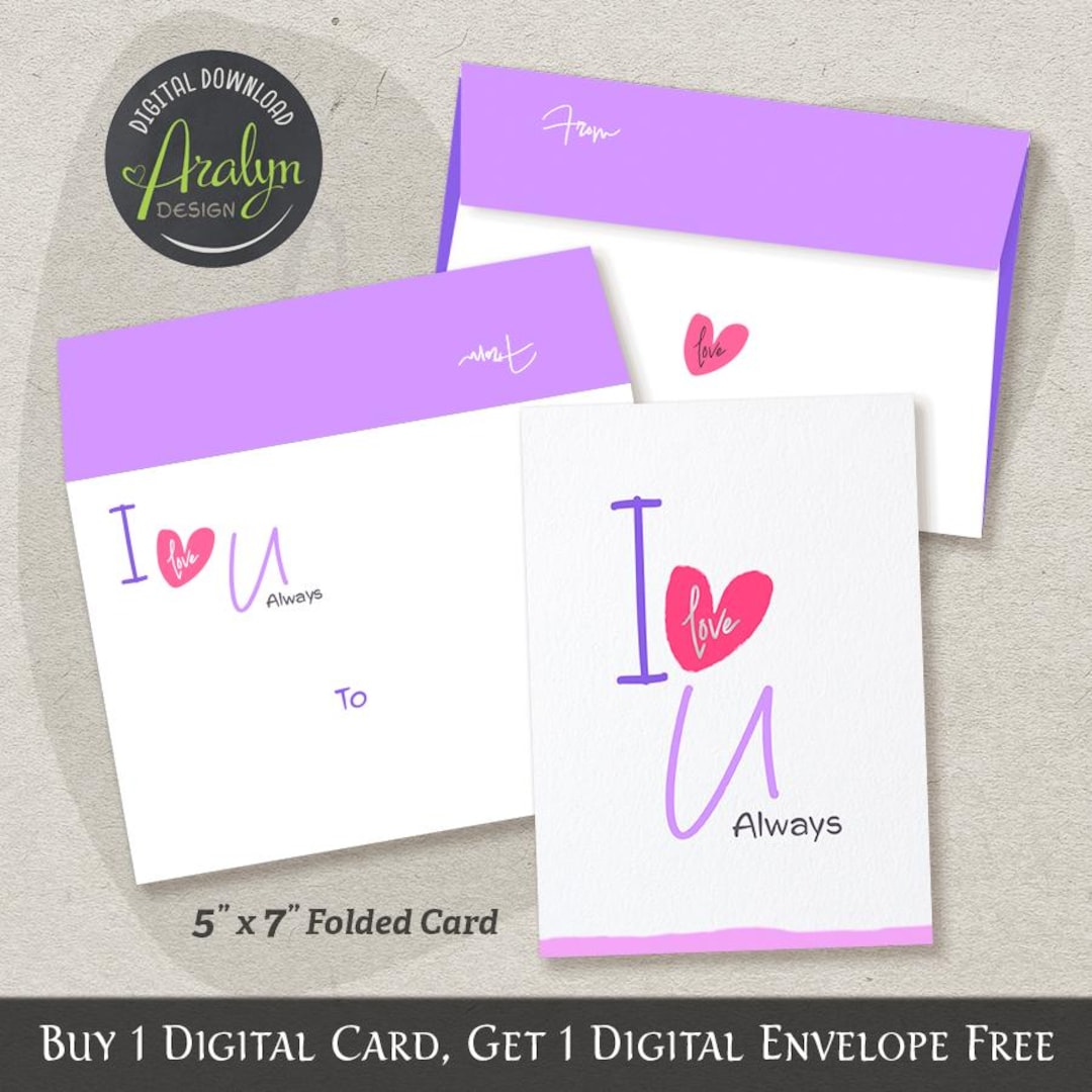 Printable I Love You Cards | Love You Card 5x7 Folded | Digital ...