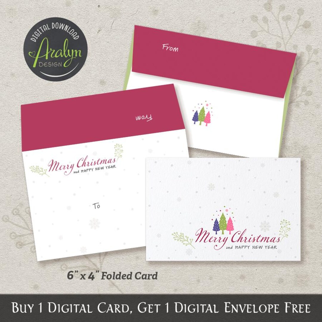 Printable Christmas Cards | Three Cute Pine Trees Christmas Card 6x4 ...