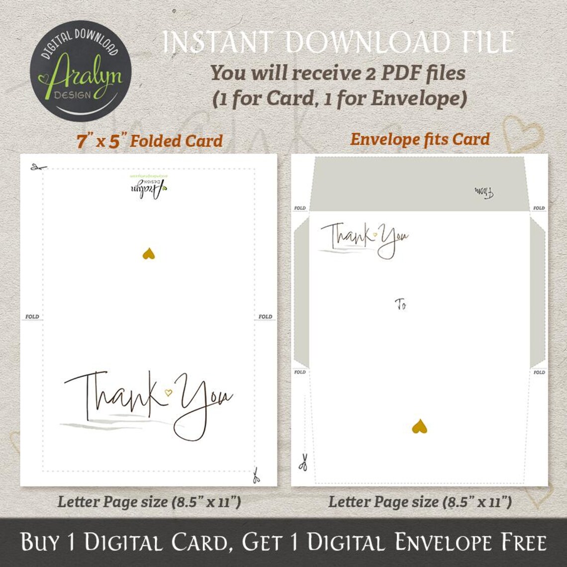 Printable Thank You Cards | Small Heart Minimalist Thank You Card 7x5 ...