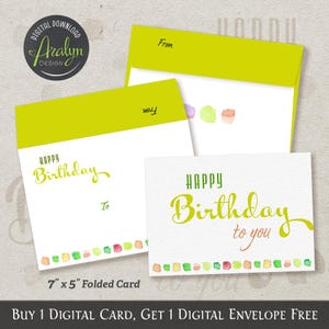 Printable Birthday Cards | Watercolor Happy Birthday Card 7x5 Folded | Print At Home Card | Greeting Card Printable | Printable Card Digital