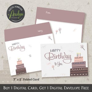 Printable Happy Birthday Cards | Chocolate Birthday Cake With Candles Card 7x5 Folded | Square Printable Card | Greetings Cards Printable
