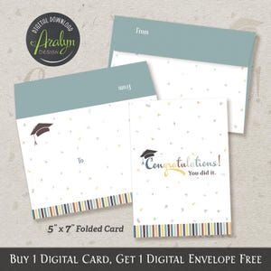 Printable Congratulations Cards | Graduation Congratulations Card 5x7 Folded | Greeting Card Digital Download | Graduation Cap Cards Digital
