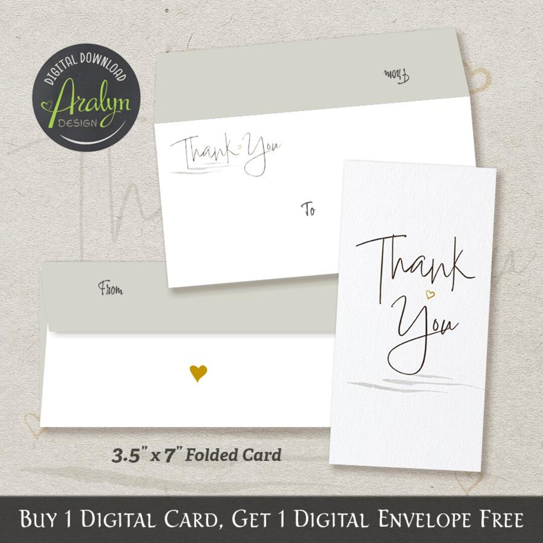 Printable Thank You Cards | Small Heart Minimalist Thank You Card 3.5x7 ...