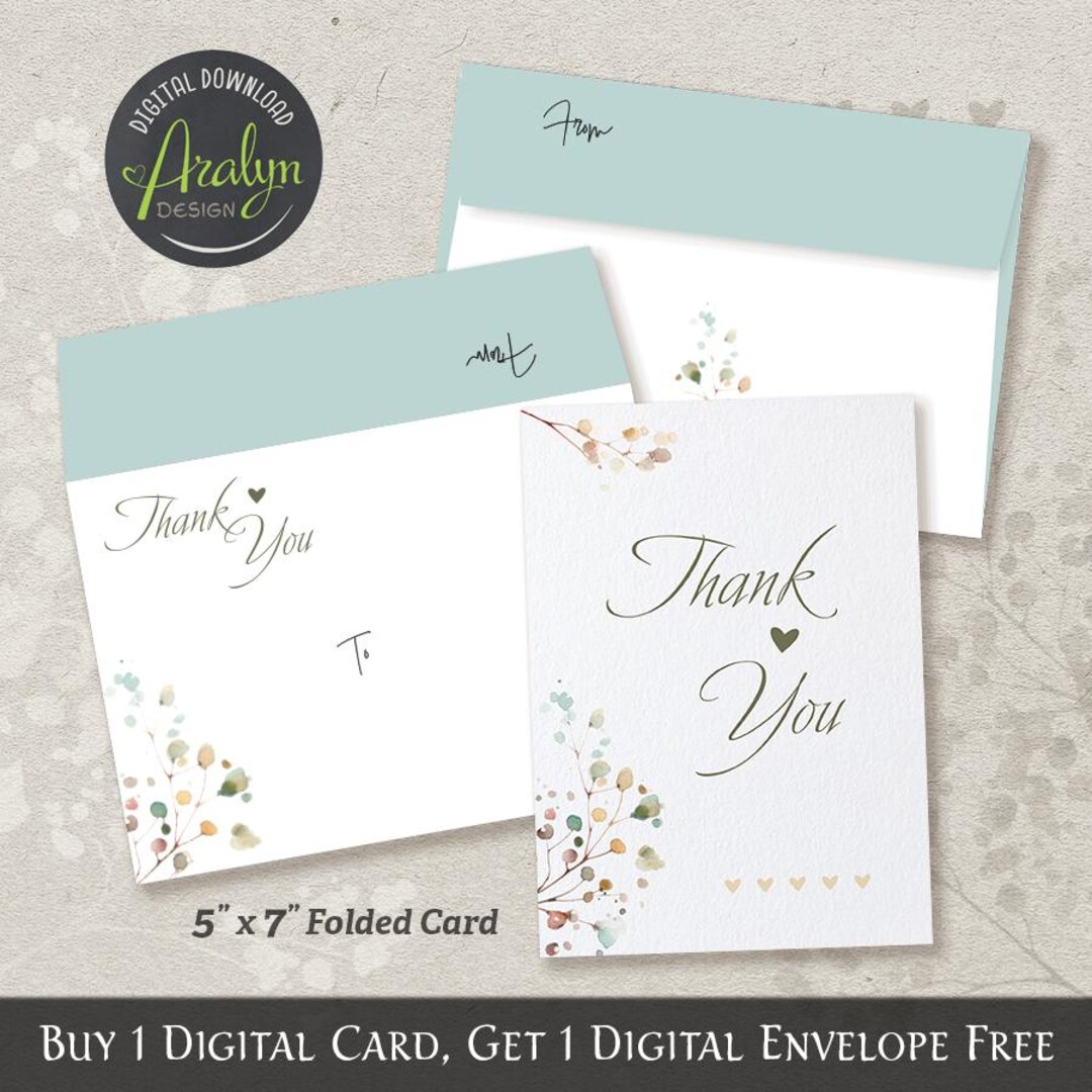 Printable Thank You Cards | Watercolor Flowers With Small Hearts Thank ...