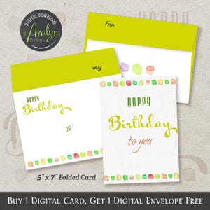 Printable Birthday Cards | Watercolor Happy Birthday Card 5x7 Folded | Print At Home Card | Greeting Card Printable | Printable Card Digital