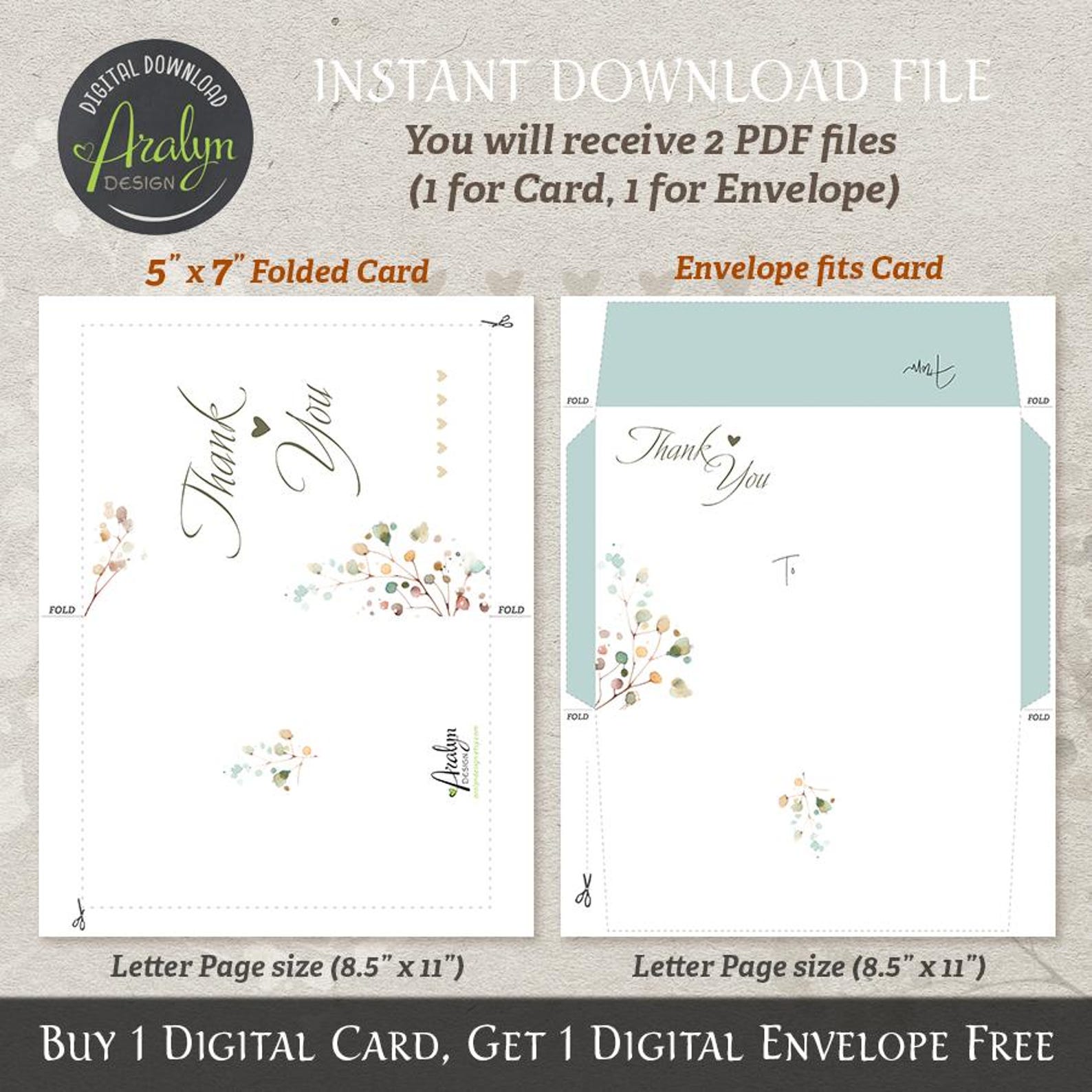 Printable Thank You Cards | Watercolor Flowers With Small Hearts Thank ...