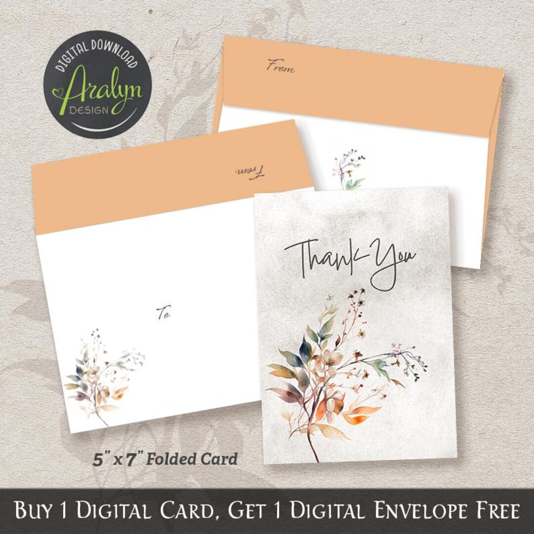 Printable Thank You Card Printable Thank You Card 5x7 Folded Flower ...