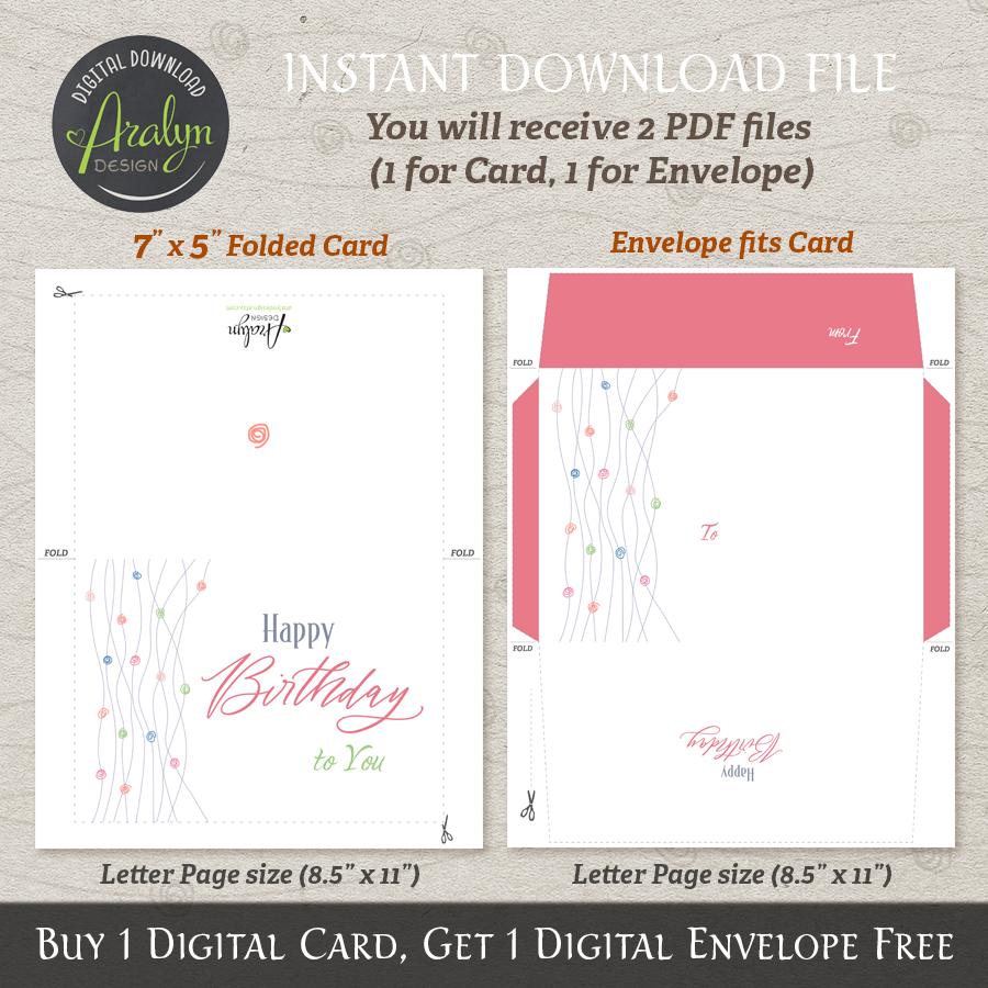 Printable Birthday Cards | Birthday Card 7x5 Folded | Printable Pink ...