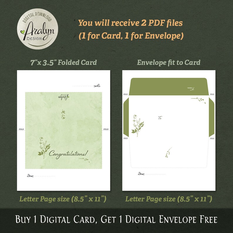 Printable CONGRATULATIONS Card 7x3.5 Folded / Instant Download / Card ...