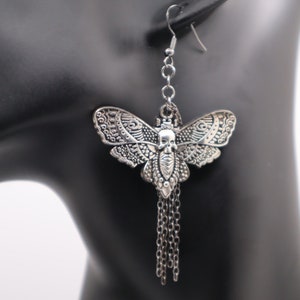 Hello Clarice, Large Death&#39;s Head Moth and Chains Earrings