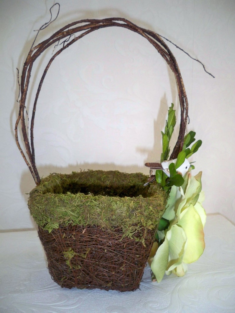 Moss Flower Girl Wedding Basket Wedding Love Birds Etsy