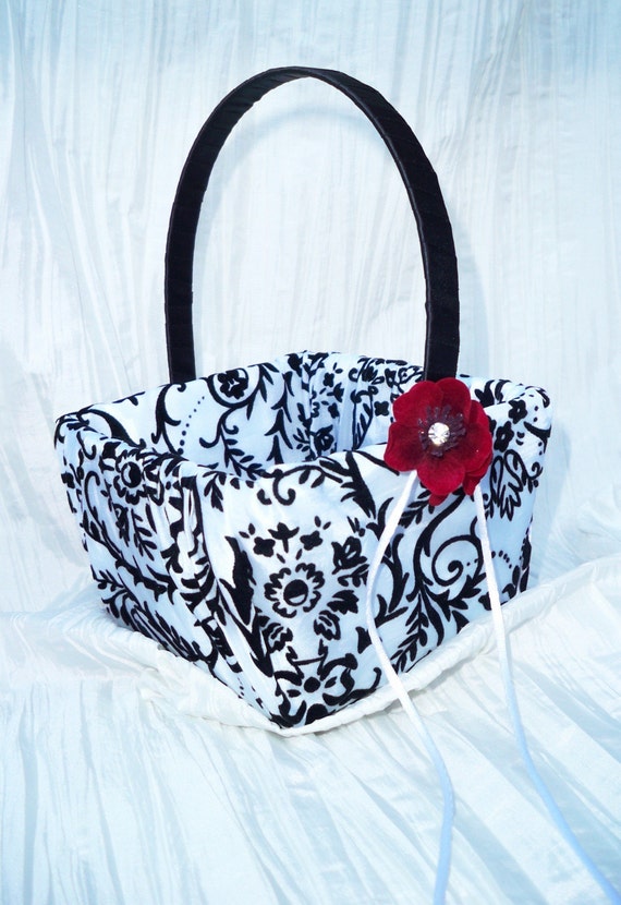 Items similar to Damask Flower Girl Basket Deep Red Cherry Blossoms by