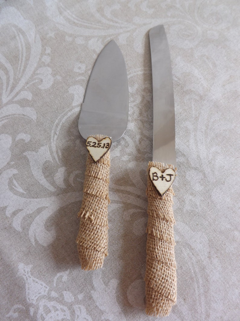 Burlap Rustic Wedding Cake Knife Set Personalized Engraved Etsy