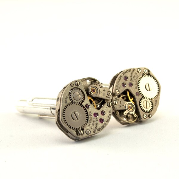 Steampunk Cufflinks - Vintage Helbros 17 Jeweled Clockwork Cuff Links Design - PROMPTLY SHIPPED Steampunk Jewelry by London Particulars