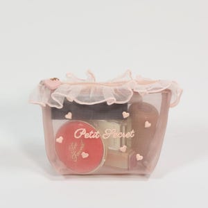 Heart Embroidery Mesh Makeup Bag, Lace Trim Cosmetic Organizer image 8