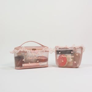 Heart Embroidery Mesh Makeup Bag, Lace Trim Cosmetic Organizer image 6