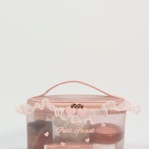 Heart Embroidery Mesh Makeup Bag, Lace Trim Cosmetic Organizer image 5