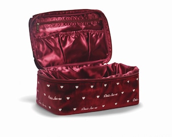 Velvet Heart Makeup Bag, Zippered Travel Organizer, Multiple Sizes