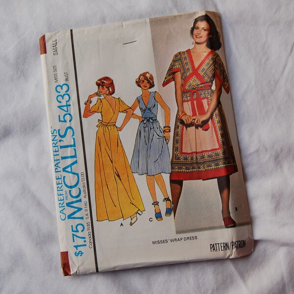 Vintage McCall's 5433 wrap dress pattern 1977 Size Small 32.5 inch bust