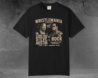 WrestleMania 17 Throwback The Rock vs. Stone Cold Unisex T-Shirt - Retro Wrestling Shirt, Gift for Fans, Sports Apparel, WWE T-Shirt