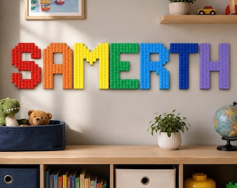 Personalized Brick Letters Kids Room Door Decor, Compatible Bricks