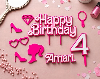 Fashion Doll Inspired Birthday Cake Topper Set | Personalized Name, Age Number, Party Favor