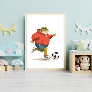 Frog Wall Art, Funny Animal Sports Print, Soccer Player Poster, Nursery Football Art, Boys Room Decor Digital Download