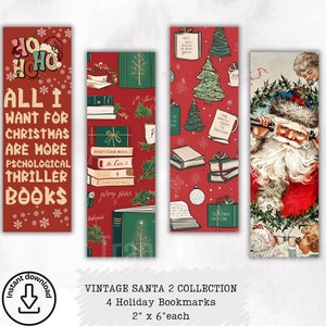 Vintage Christmas Printable bookmarks -All I Want for Christmas, Printable Santa Christmas Bookmarks-Stocking Stuffers-Last Minute Gifts