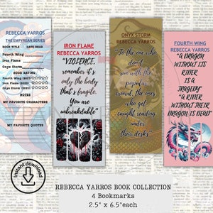 Fourth Wing Bookmarks Including Onyx Storm - Iron Flame-Set of 4 Rebecca Yarros-Dragon Fantasy - Bookish 2 Sided Digital Download-2.5 x 6.5&quot;