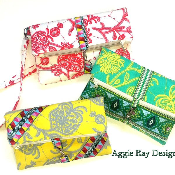 Instant Download PDF Sewing Tutorial fold over clutch sewing pattern - 3 designs