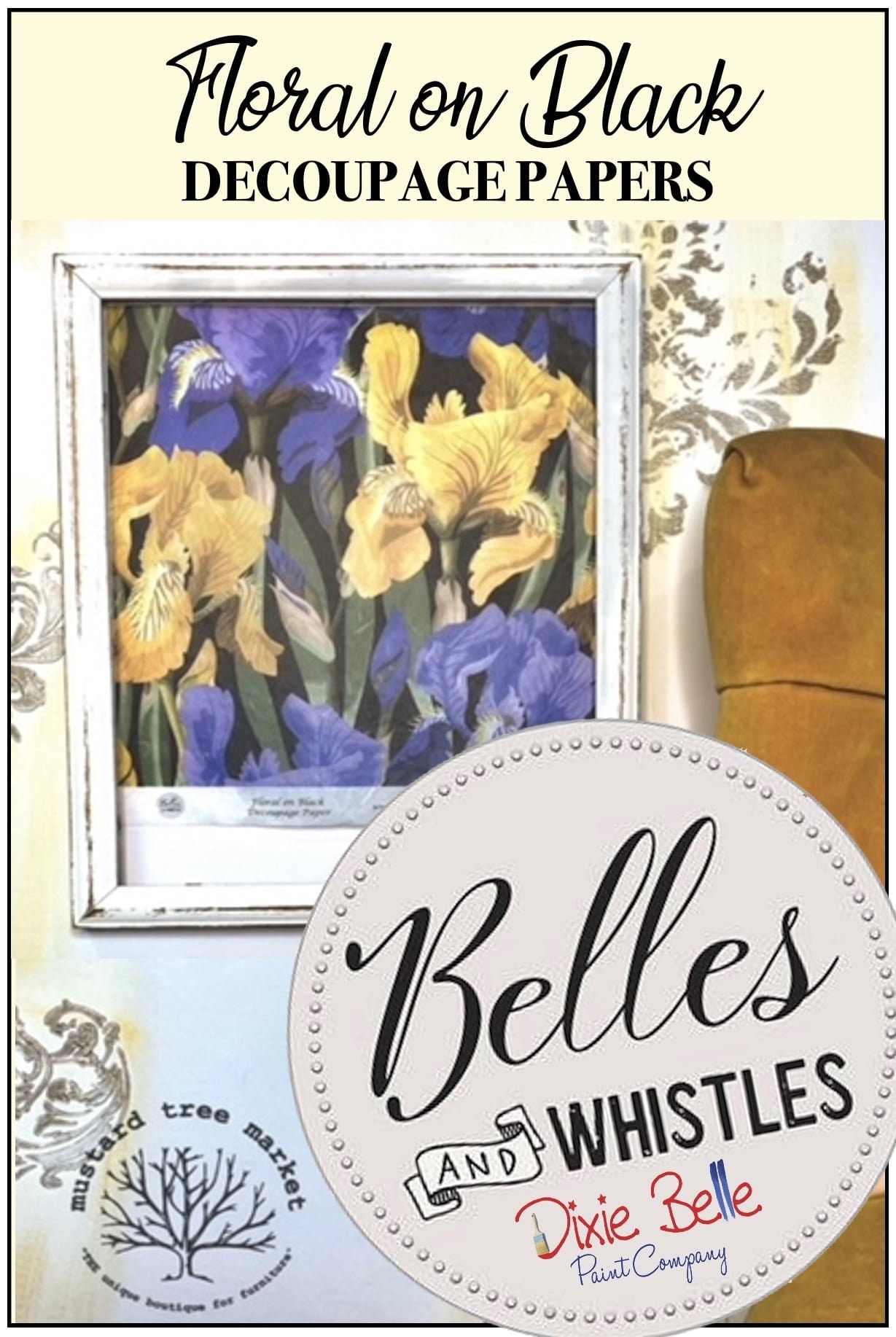 Belles and Whistles Colorful Floral with Black and White Rice Decoupage Paper