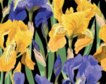 Floral on Black Decoupage Rice Paper - Belles & Whistles by Dixie Belle 11.3" x 11.3" - 3 sheets - Iris Floral, Purple Yellow Floral Paper