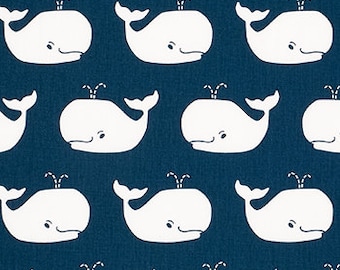 Whale Tales Navy/White Twill Fabric by the Yard Nautical Navy White Whales Home Decor Upholstery Premier Prints - 1 yard or more
