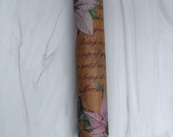 Vintage Rolling Pin - Gift for Baker - Gift for Wife - Gift for Hostess - Poinsettia Christmas Xmas Design with Words - Holiday Gift Ideas