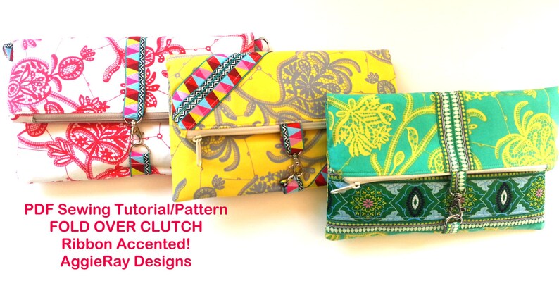 Instant Download PDF Sewing Tutorial fold over clutch sewing pattern 3 designs image 3