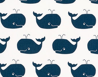 Whale Tales White/Navy Twill Fabric by the Yard Nautical White/Navy Whales Home Decor Upholstery Premier Prints - 1 yard or more