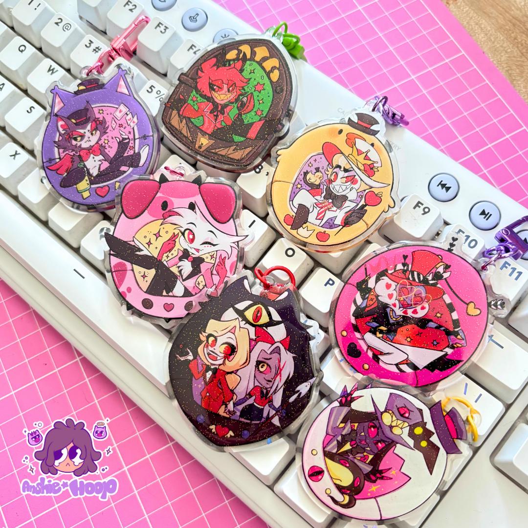 Tamagotchi Hazbin Hotel Main Characters/ Acrylic Glitter Epoxy