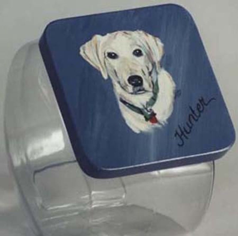 Newfoundland pet treat jar, handpainted pet treat jar, custom made airtight lid for pet treat jar, glass jar, portrait of pet on treat jar image 3