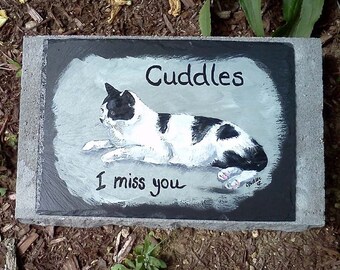 Pet Memorial Garden Stone,slate, outdoor pet memorial,custom painted pet memorial stone, personalized,,cat, dog,pet