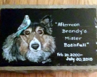 Pet Memorial Garden Stone,slate, concrete,outdoor pet memorial,garden marker,custom painted pet memorial stone, personalized,,cat, dog,pet