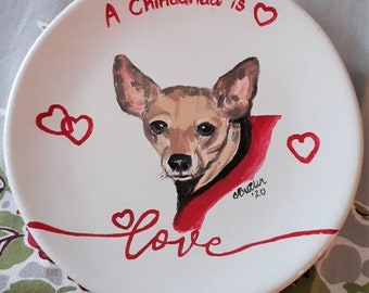 chihuahua, chi, ceramic plate, chihuahua plate, chihuahua portrait, love chihuahua,