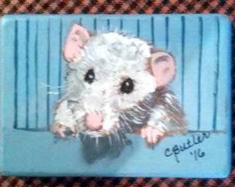 White Rat magnet, 21/2 x 3 1/2 small portrait , aceo magnet , art trading card,small art,rat ,collectible art,rat portrait