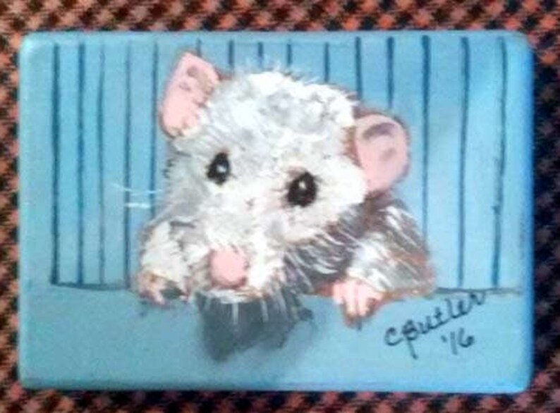 White Rat magnet, 21/2 x 3 1/2 small portrait , aceo magnet , art trading card,small art,rat ,collectible art,rat portrait image 1