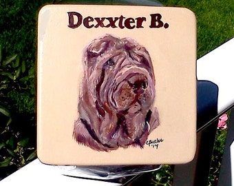 Custom Shar-pei dog treat jar, handpainted pet treat jar,  airtight lid for pet treat jar, glass jar, portrait of pet on pet treat jar