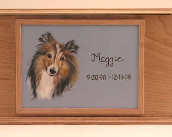 Pet Urn Memorial Box (double sized),oak pet urn,cherry pet urn,hand painted portrait on pet urn,