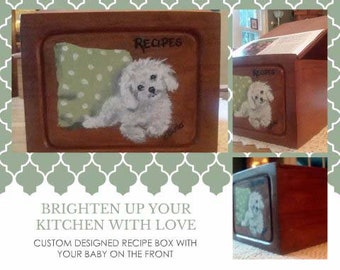 Recipe box,pet portrait,custom recipe box,cherry recipe box,oak recipe box,unusual recipe box,cooking,baking,recipes,